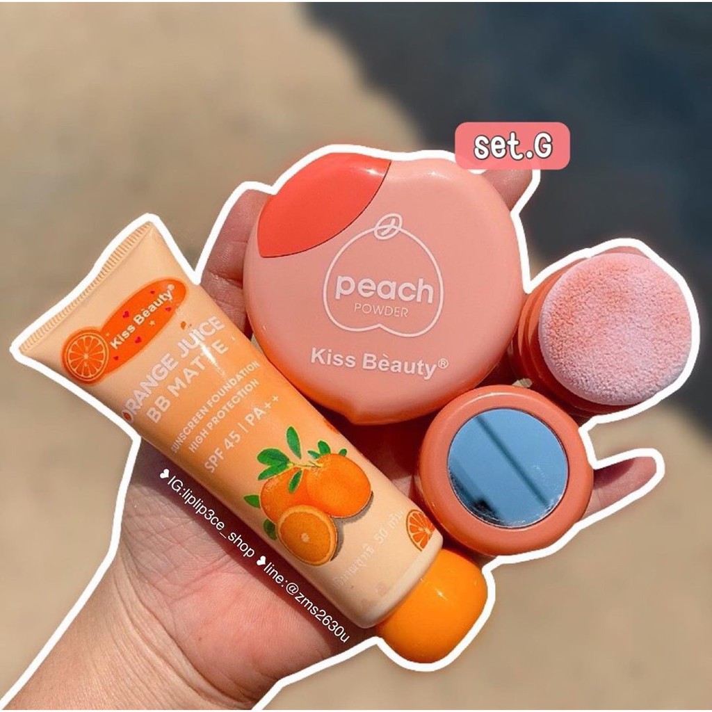 Combo makeup 3 món ( Kem nền Orange 🍊 + phấn phủ Peach 🍑 + phấn má dạng bột ) KISS BEAUTY made in THÁI LAN 🇫🇷 | BigBuy360 - bigbuy360.vn