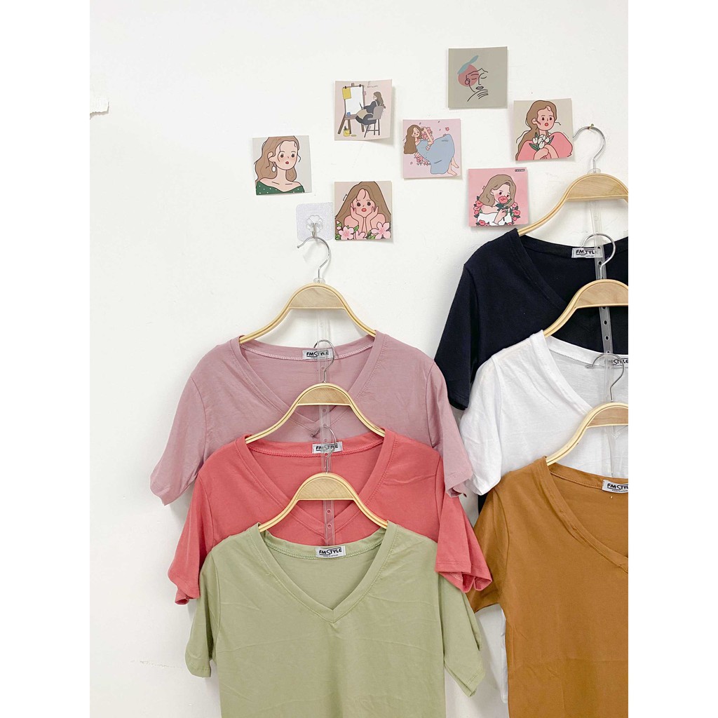 Áo thun trơn tay lỡ basic nữ, áo phông cổ V đẹp đi học ulzzang thời trang Fmstyle Saigon 21TU06T372101 | BigBuy360 - bigbuy360.vn