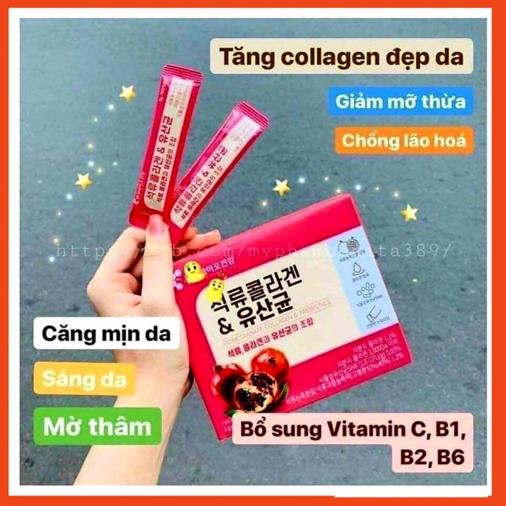 Collagen Lựu Đỏ 30 Gói [MẤU MỚI 2021] đẹp da, thải độc gan, mờ nám của hàn quốc