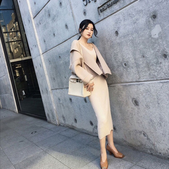 Váy len dáng dài phong cách hàn quốc thời trang thu đông Quảng Châu 2020