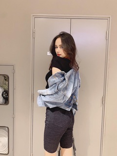 Sét áo crop quần lững áo khoác jean