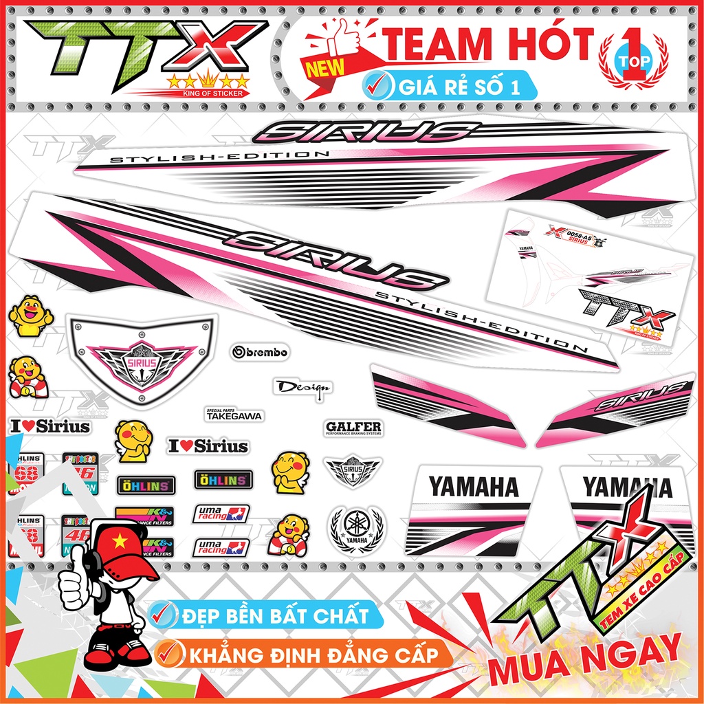 Tem Xe Sirius Trắng Hồng - Tem Rời Sirius Hồng Trắng Viền Chỉ Siêu Đẹp - Mẫu Tem Sirius Trắng Hồng (s058-A5)