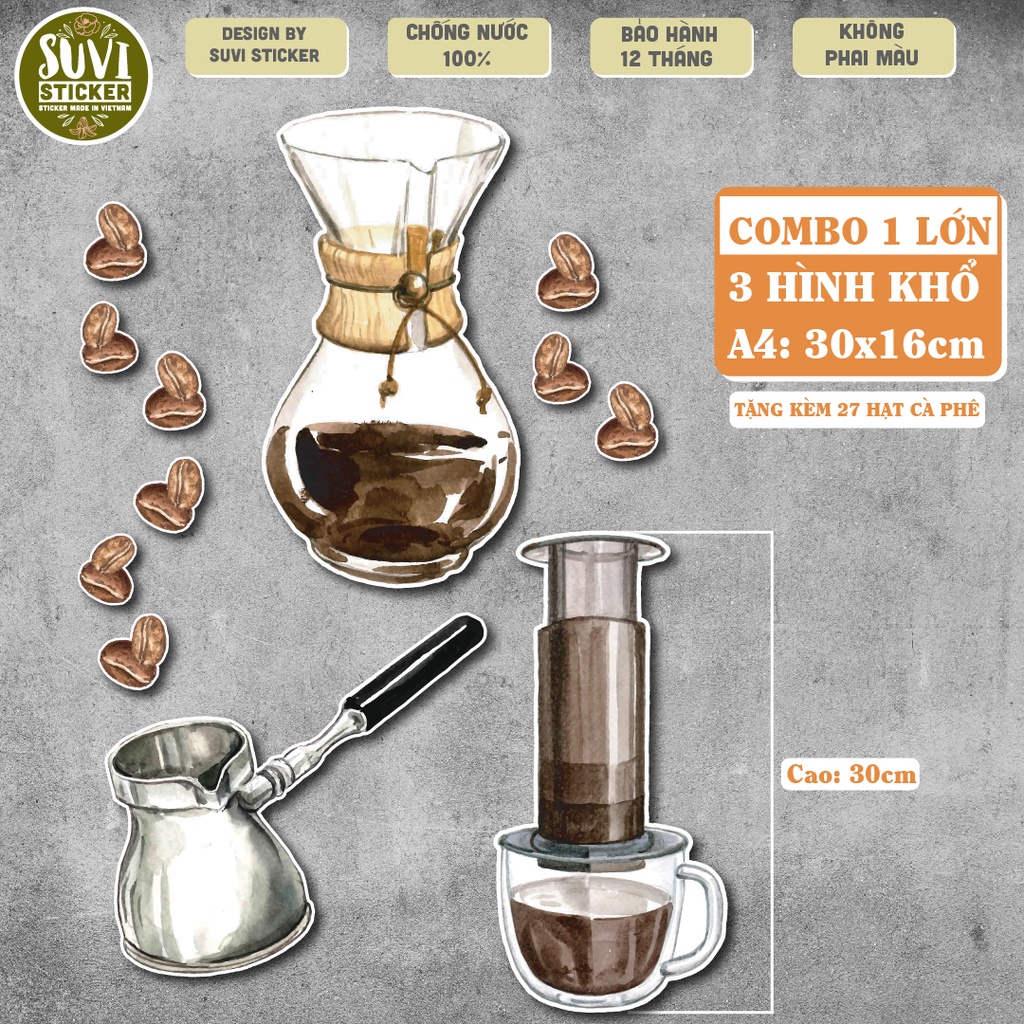 Decal Coffee Decor khổ lớn trang trí tường, dán kính, trang trí quán cà phê khổ A4, A5 chống nước. MSP: KL03
