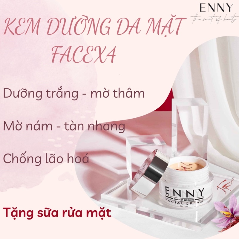 Kem Dưỡng Trắng Da Mặt SAFFRON Dưỡng Ẩm Phục Hồi Da Ban Đêm FACE X4 ENNY 40 Gram Tặng Bột Sữa Rửa Mặt