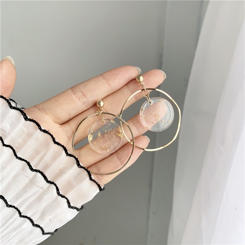 Hoa tai mạ vàng hình tròn gợn sóng A741 cho nữ