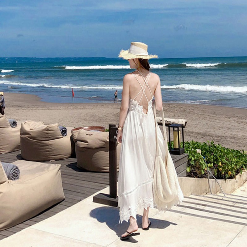 Váy maxi trắng vintage đan dây lưng - MS028 (Có ảnh thật) | BigBuy360 - bigbuy360.vn