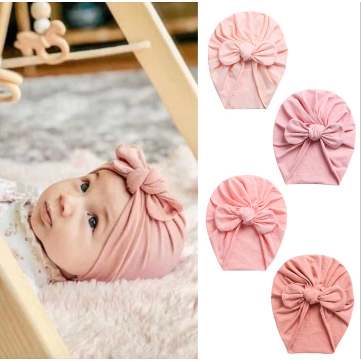 Mũ turban,mũ che thóp tai nơ co dãn chất liệu cotton mềm mịn dành cho bé gái từ sơ sinh