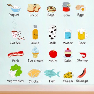 decal dán tường thực phẩm và trái cây tiếng anh cho bé