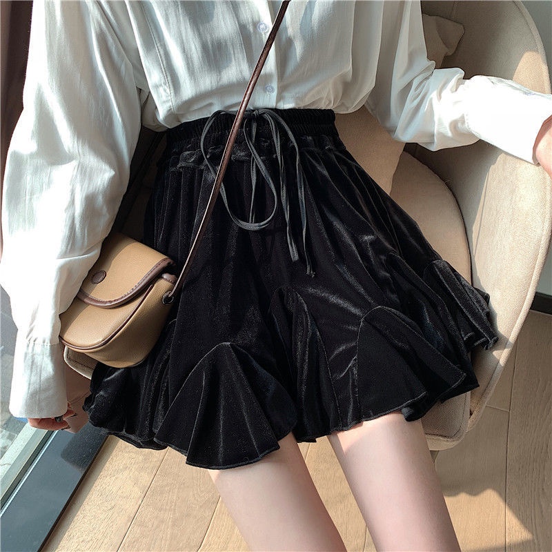 Jiashucheng Chân Váy Chữ A Xếp Ly Màu Vàng Đồng Dày Dặn Dáng Ôm Lưng Cao Dễ Phối Đồ Thời Trang Thu Đông Cho Nữ