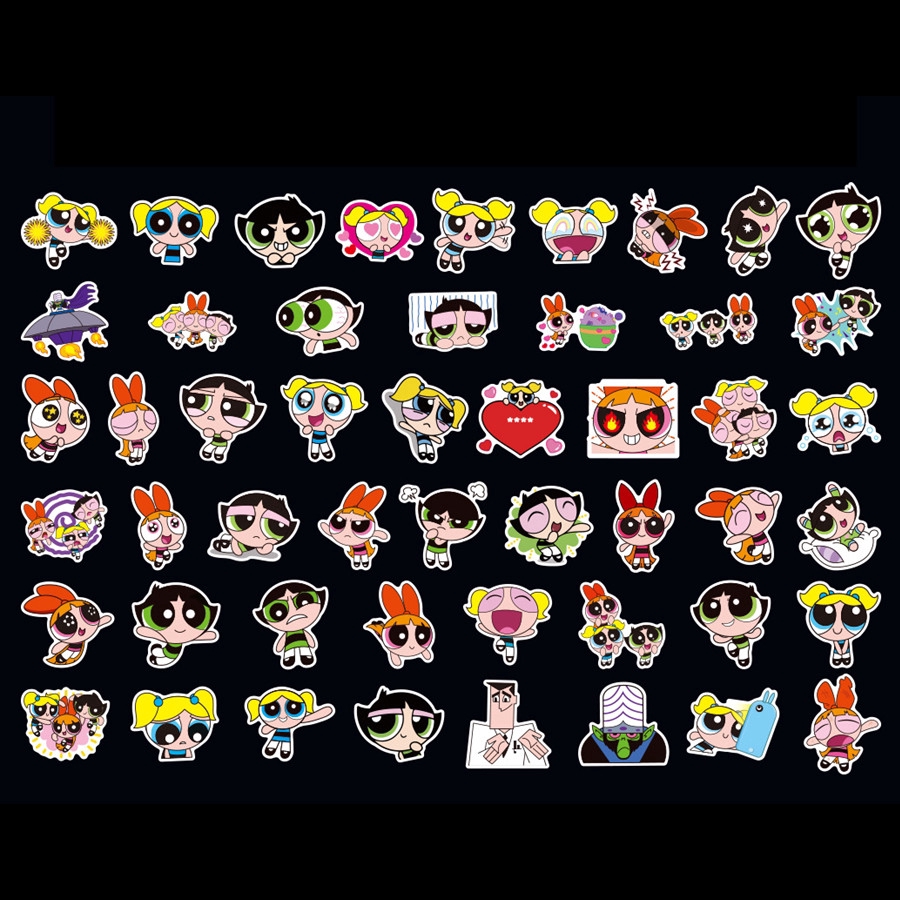 Set 50 miếng dán trang trí họa tiết The Powerpuff Girls - Series 01 xinh xắn dễ thương chống thấm nước