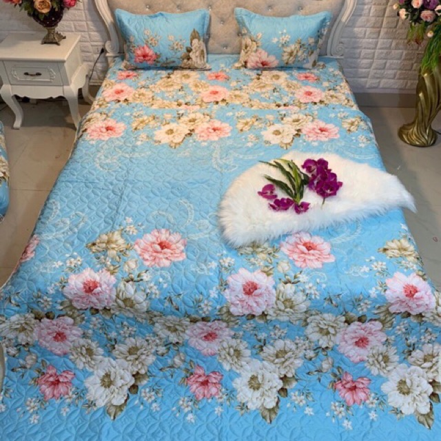 Chăn ga gối phủ trần bông xẻ góc 5 món ( ga giường chùm )