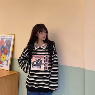 [Order] Áo nỉ da cá kẻ ngang đen trắng viền gấu trúc 🐼