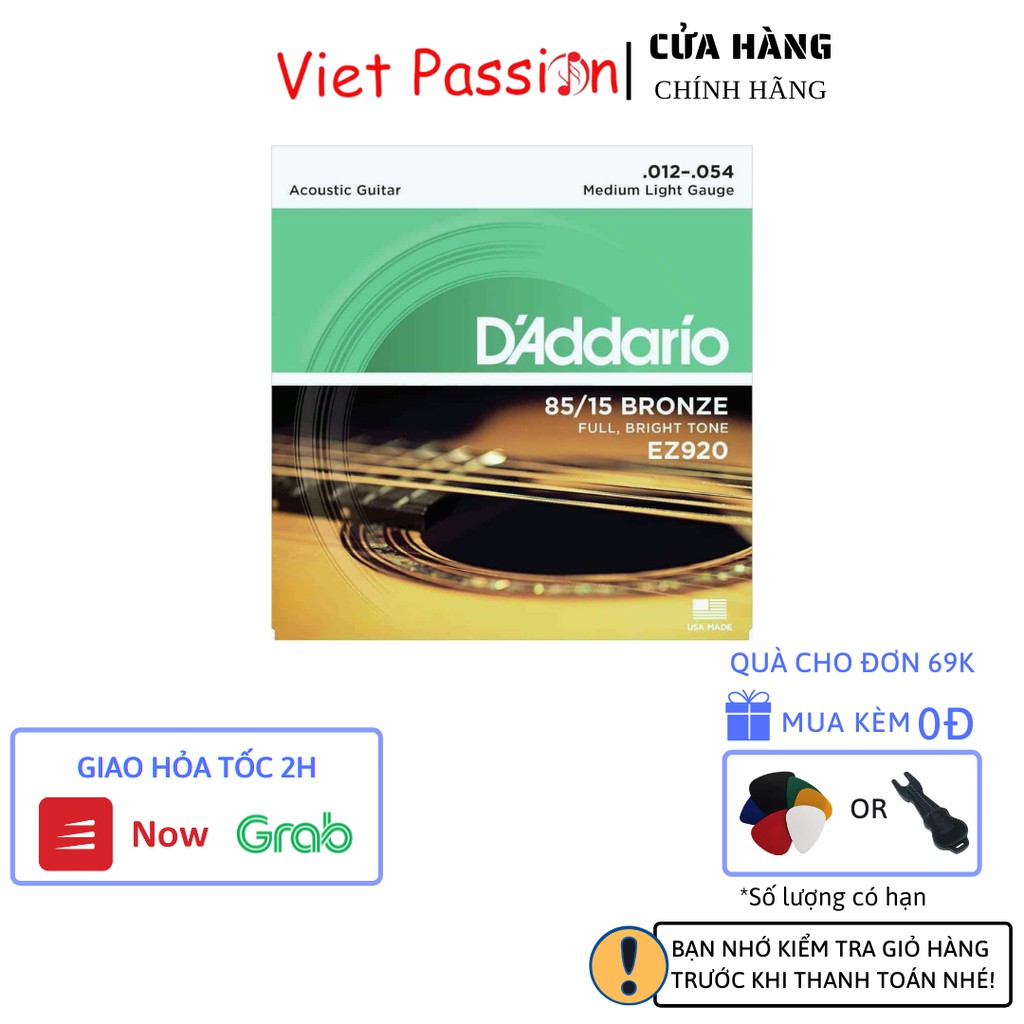 Dây đàn guitar acoustic D'addario Chính Hãng EXP26 EZ910 EJ13 EZ900 EZ920 dây sắt Viet Passion