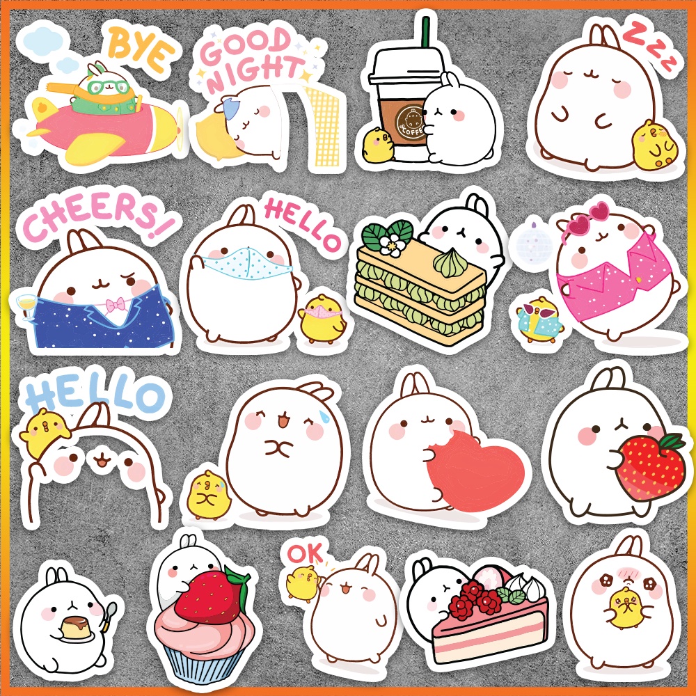 Set 50 cái Sticker Thỏ Molang chống nước, Hình dán Molang cute, Decal Molang dán vali, điện thoại, laptop