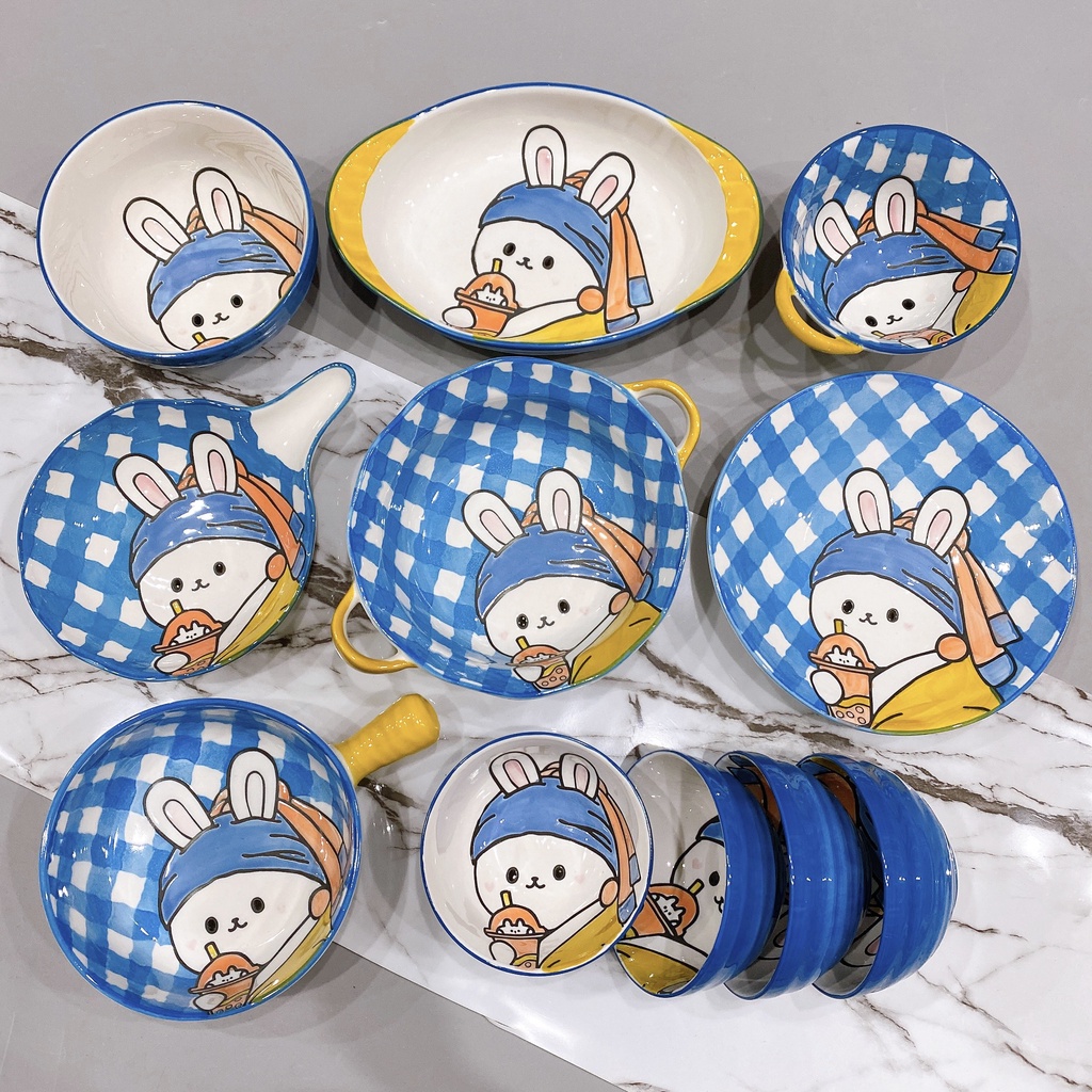 Set bát đĩa 11 món thỏ trà sữa đáng yêu