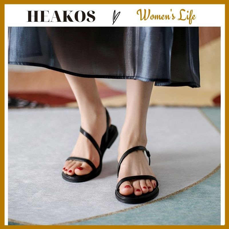Dép sandal đi học cấp 3 đẹp phối dây sang chảnh HEAKOS, Dép quai hậu đế bằng kiểu Hàn Quốc (BH KEO 1 NĂM)
