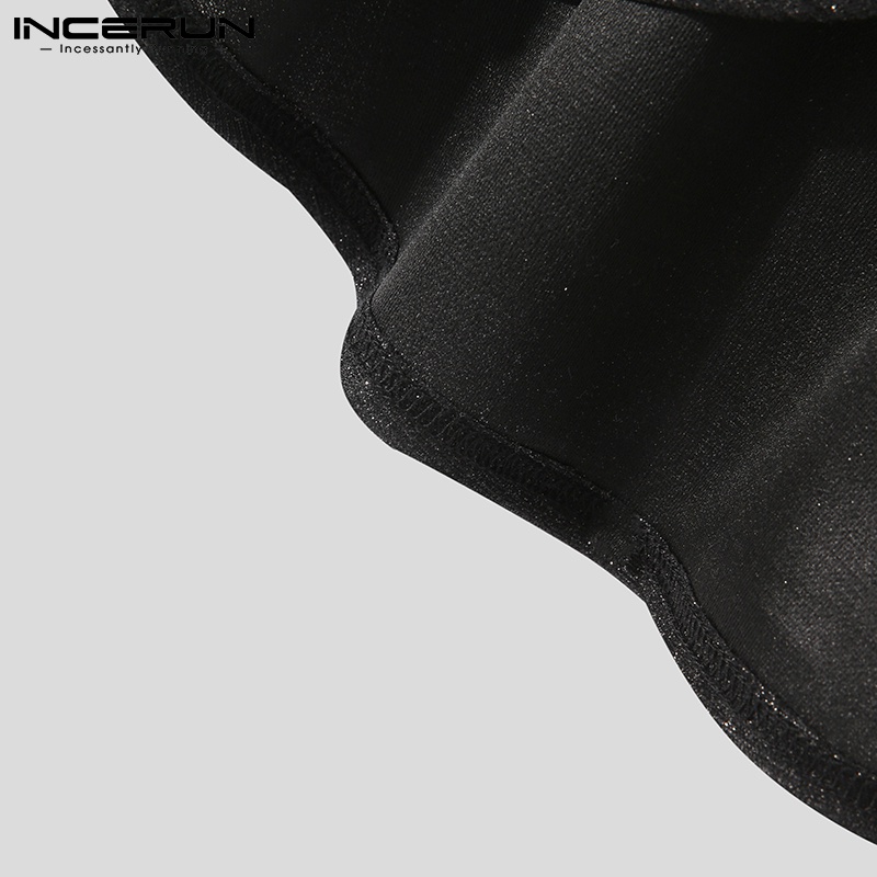 Áo sơ mi INCERUN tay dài cổ chữ v màu đen thời trang cho nam