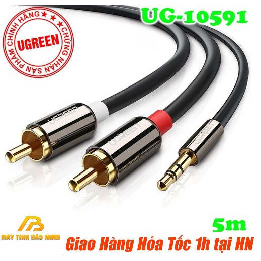 Cáp Loa 3.5mm ra 2 Đầu AV Dài 5m UGREEN 10591 - Hàng Chính Hãng