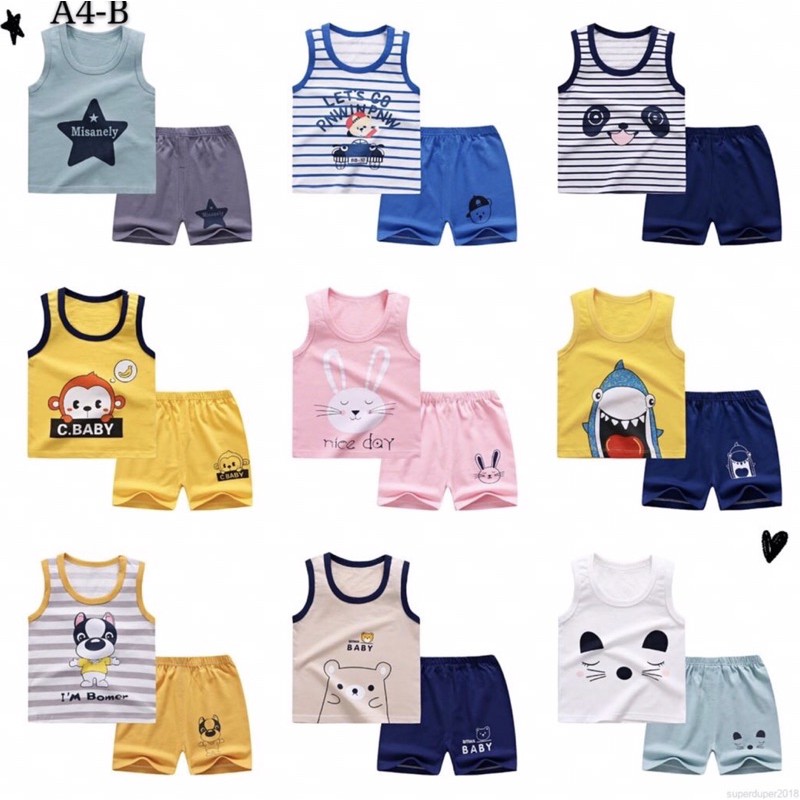 Bộ Quần Short + Áo Ba Lỗ: Hoạ Tiết vs Màu Sắc Đáng Yêu Cho Bé Từ 01-07 Tuổi.