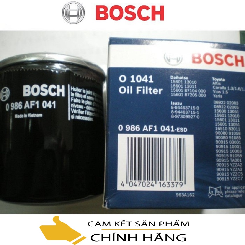 { LỌC ĐỘNG CƠ XE TOYOTA VIOS }Thương hiệu BOSCH chính hãng lọc sạch hoàn toàn các chất bẩn từ dầu máy,cho động cơ bền bỉ