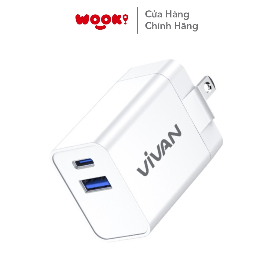 Cốc Sạc Nhanh PD 25W 2 Cổng USB-A Type-C AC 100-240V VIVAN POWER 25U Hỗ Trợ Tự Ngắt Dòng Hàng Chính Hãng