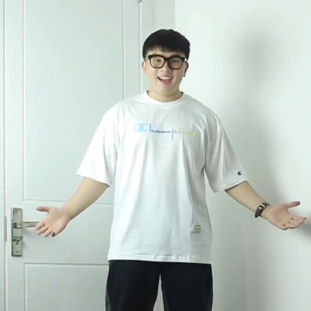 Áo thun Champion, áo thun Unisex tay lỡ nam nữ Logo In chuyển màu Form rộng Oversize chất Cotton