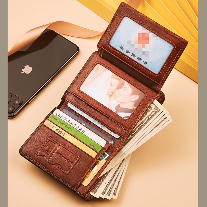 Ví da bò nam Dante, chính hãng, da thật V1701