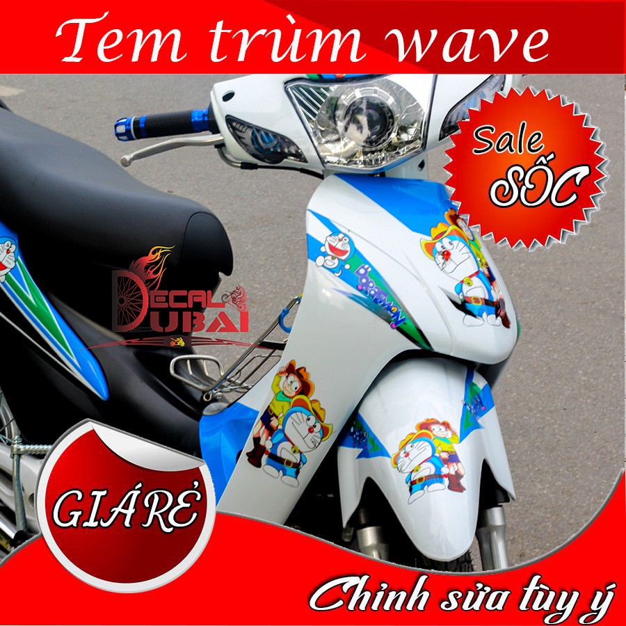 Tem Trùm Wave Doremon Trắng Xanh