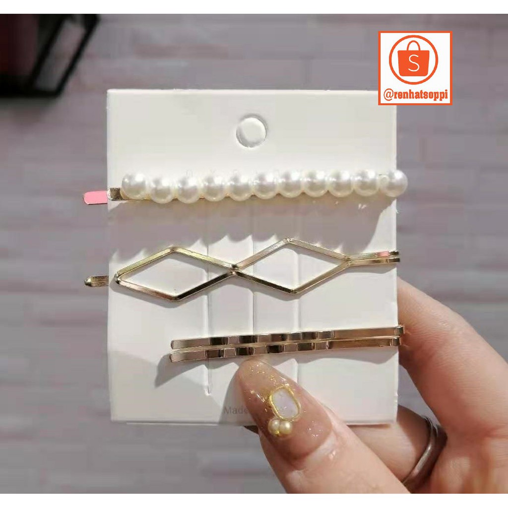 Bộ kẹp tóc ngọc trai nhân tạo 3 món phong cách Hàn Quốc
