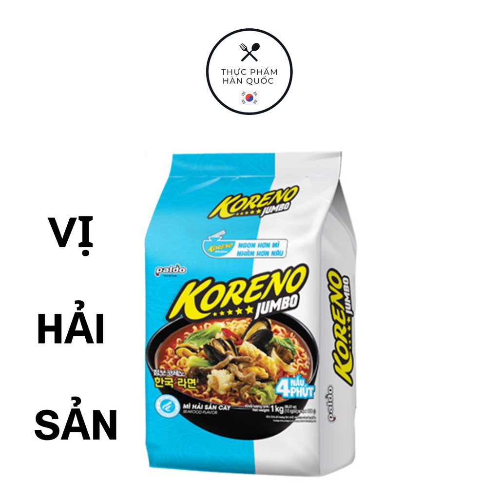 Mỳ Jumbo Koreno Tôm, Gà, Nấm, Sâm, Kim Chi, Bò Cay 1kg/ 10 gói