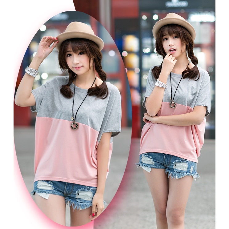 Áo thun nữ phối màu tay lỡ xinh xắn A17