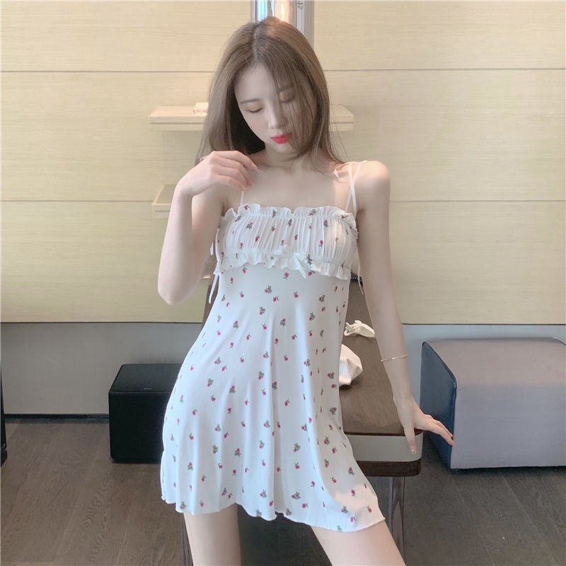 Đầm Ngủ Hai Dây Họa Tiết Hoa Dễ Thương Thời Trang Xuân Hè Cho Nữ