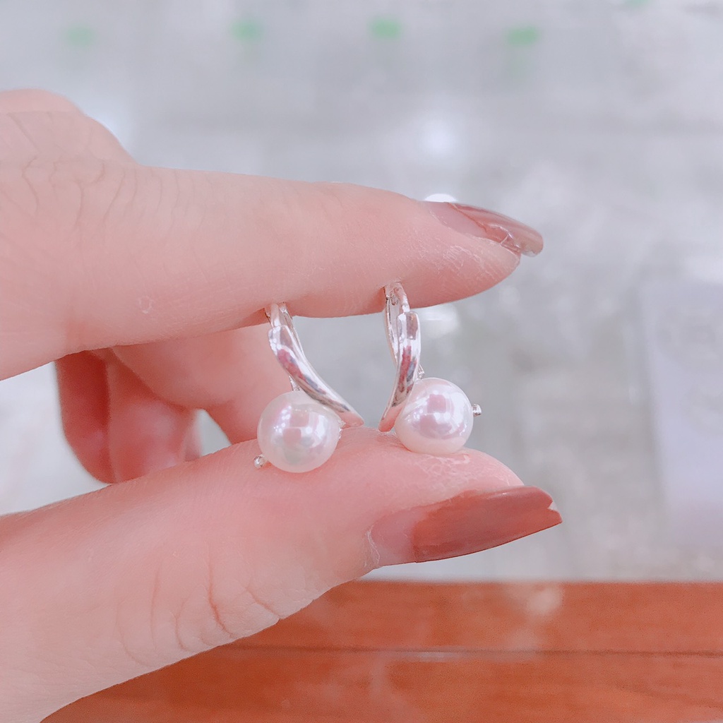 Khuyên tai bạc Van Jewelry V10729 Khuyên quẩy treo ngọc trắng xinh