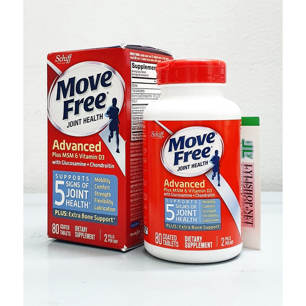 Bổ Khớp Move Free Joint Health Advanced Plus MSM&Vitamin D3 chai 80 viên with Glucosamine+Chondroitin hãng Schiff từ Mỹ