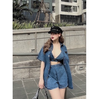 Set áo sơ mi jeans prada kèm bra