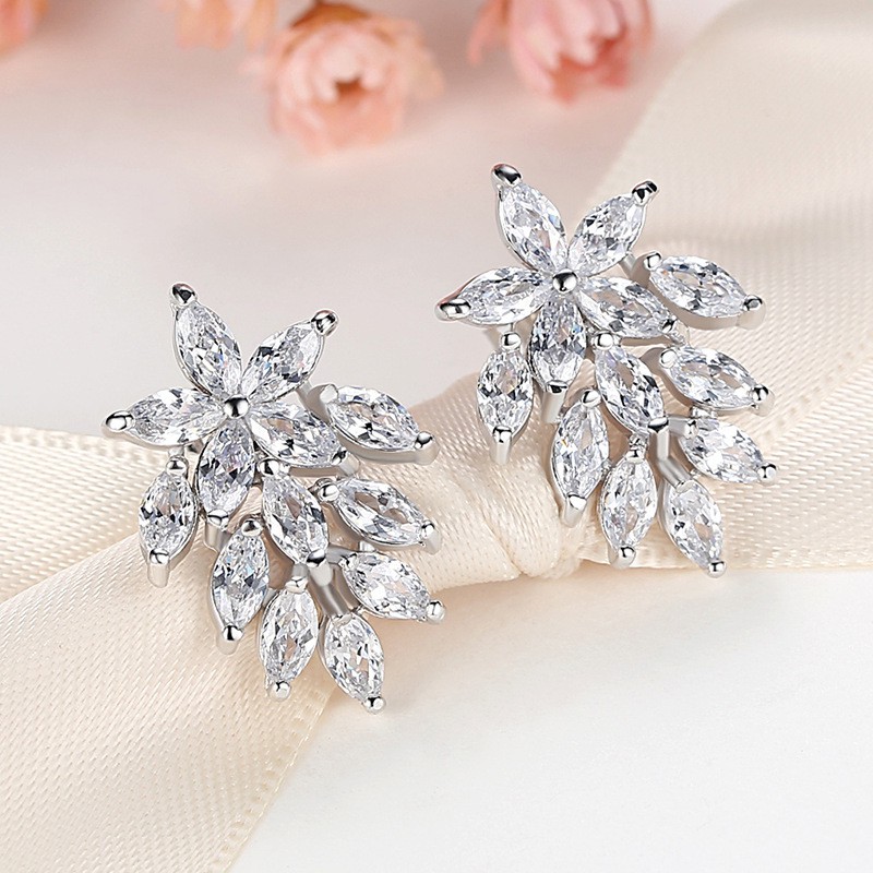 Star with the retro earrings micro-inlaid zircon trend fashion leaves creative wild earrings