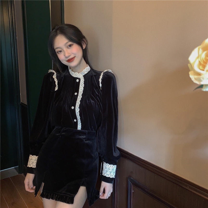 Áo nhung thiết kế cổ điển Pháp