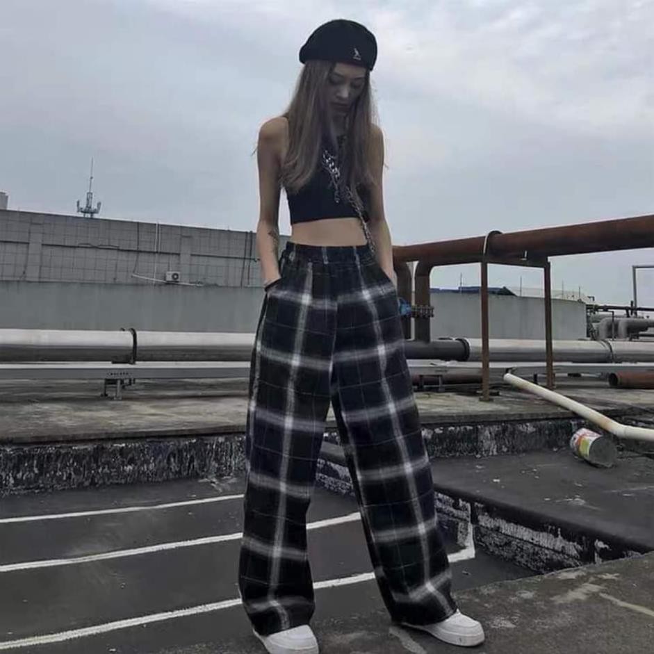 [BÒ BÒ] Quần CARO PANT unisex ống suông rộng cạp chun hack chân tôn dáng chất vải thô kẻ hàng có size 3 màu cực ngầu