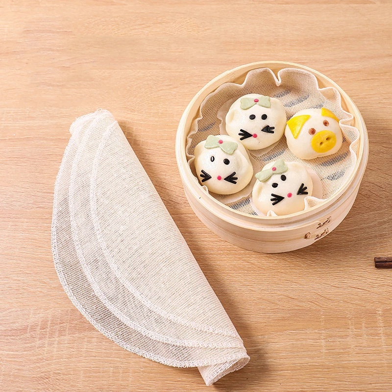 [5 pcs Kitchen Anti-stick Bun Steamer Cloth Non-stick Gauze] [Round Dumpling Bun Steamer Paper, Steamer Mat Paper] [Baking Pastry Net Mat] [Cooking Accessories]