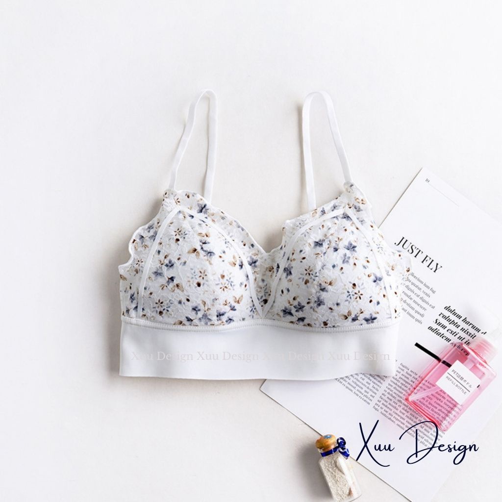 Áo bra nữ ren hoa nhí gợi cảm Xuu, đệm dày vừa phối viền su mềm mịn thoáng mát - BR17