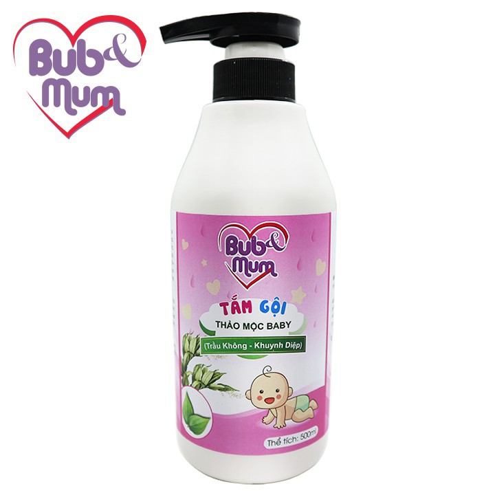 Sữa tắm gội thảo mộc dịu nhẹ cho bé BuB&MuM 500ml diệt khuẩn, ngăn ngừa rôm sẩy