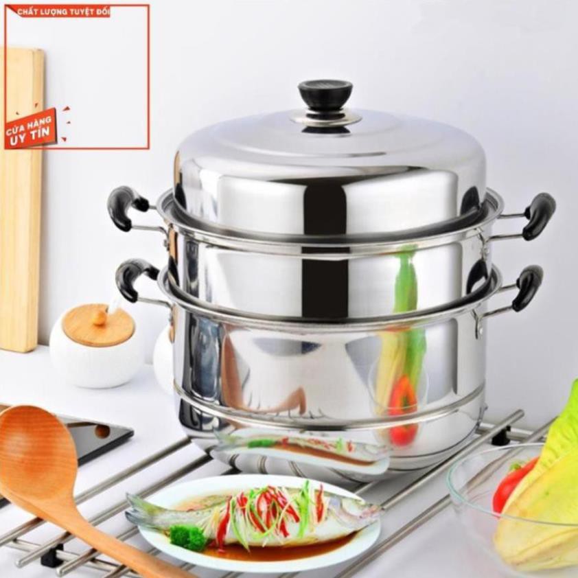 Nồi hấp 3 tầng đường kính 28cm dùng trên mọi loại bếp, Nồi hấp xửng hấp kiêm nồi luộc gà Inox 3 tầng