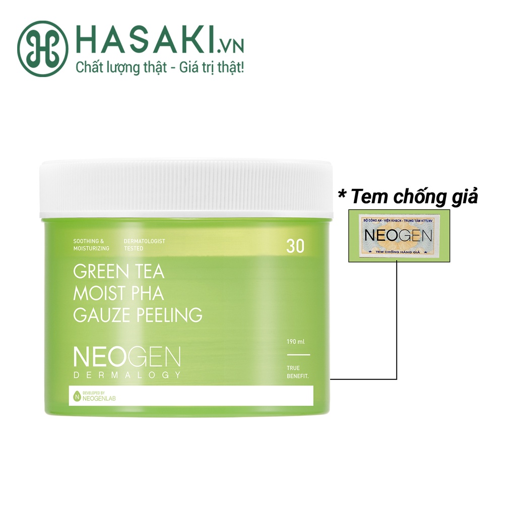 Pad Tẩy Da Chết Neogen Dermalogy Trà Xanh PHA 30 Miếng Green Tea Moist Pha Gauze Peeling 190ml (30 Pads)