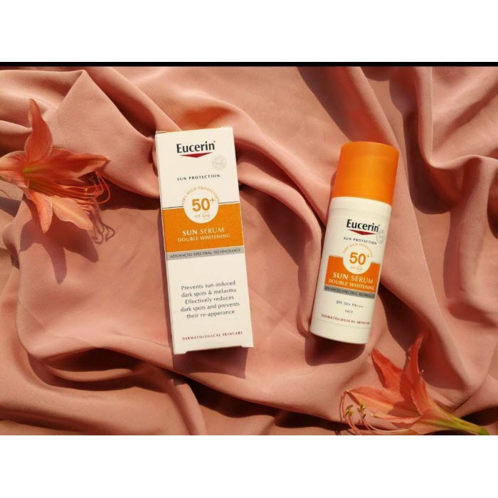 Kem chống nắng Eucerin sun serum double whitening spf50+ 50ml giúp giảm thâm nám và dưỡng trắng da