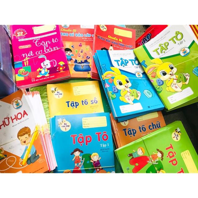 (Sỉ ibox) Combo 10 quyển tô chữ, tô số, tô nét cơ bản, làm quen với toán, tô màu