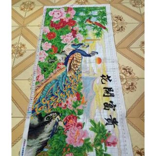 Tranh thêu chữ thập thành phẩm công phu yhee viên mãn chỉ lụa