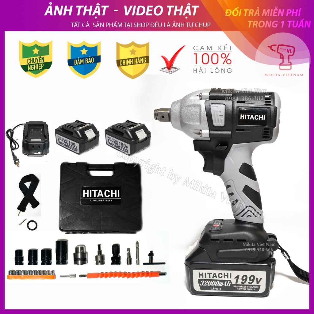 Máy Siết Bulong Hitachi 199V - Động cơ không chổi than- Loại 1