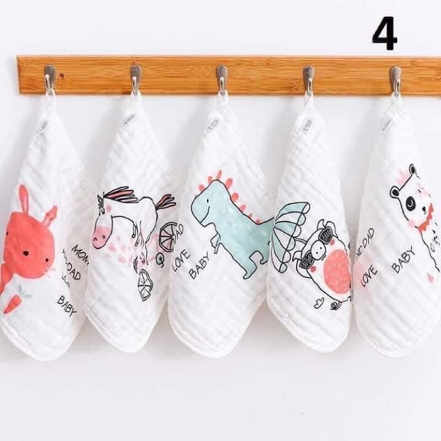 Set 5 khăn mặt xô 6 lớp mịn đẹp cho bé