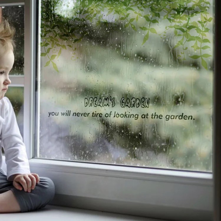 Decal trang trí kính cao cấp mẫu dây leo Lá xanh nhí (60cm x 58cm)