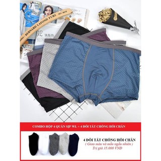 Quần Lót Nam* Combo hộp 4 quần sịp men thông hơi + 4 đôi tất cổ thấp